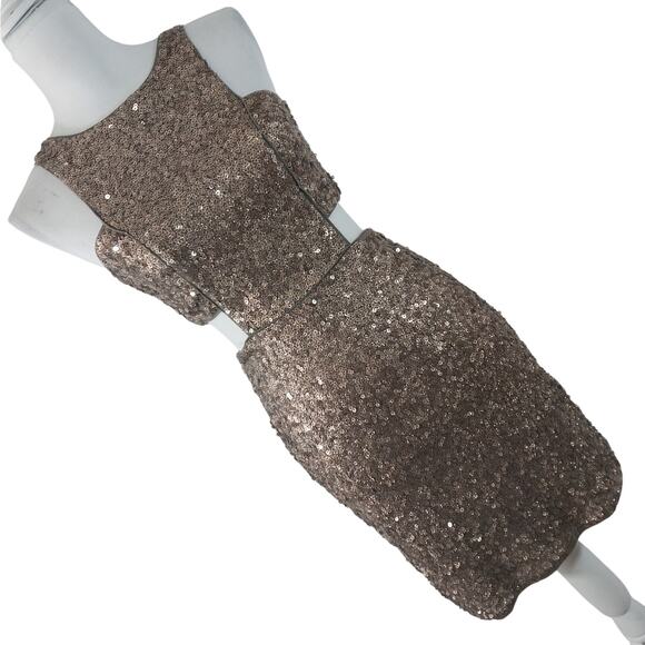 EXPRESS! GOLD SEQUIN EMBELLISHED STRETCH CUTAWAY SIDES, CLUB, PARTY DRESS! SZ 6 - Picture 1 of 10